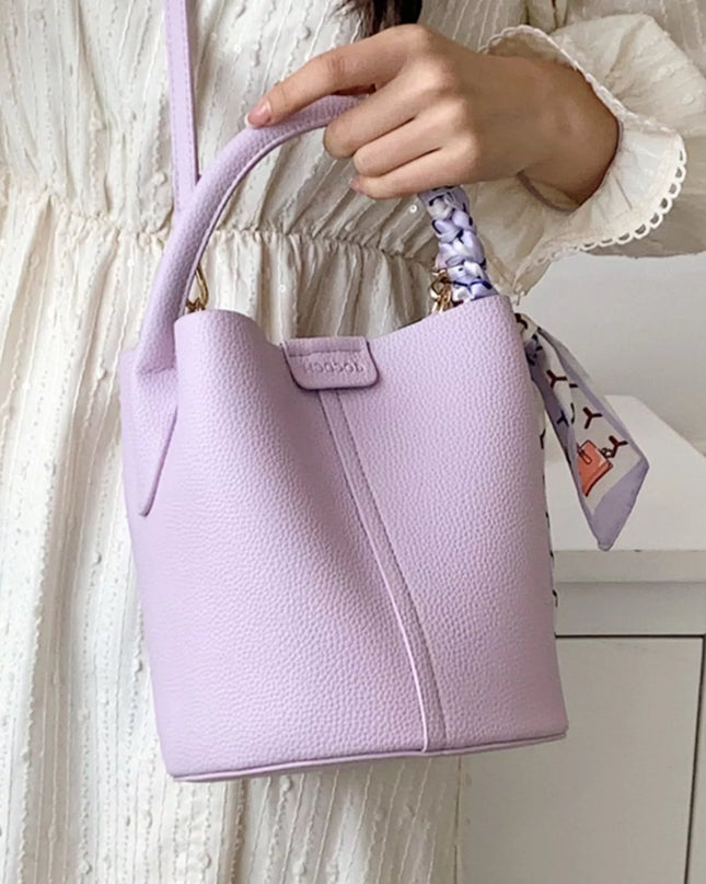 Bucket Crossbody Bag with Scarf Accent Purple One Size