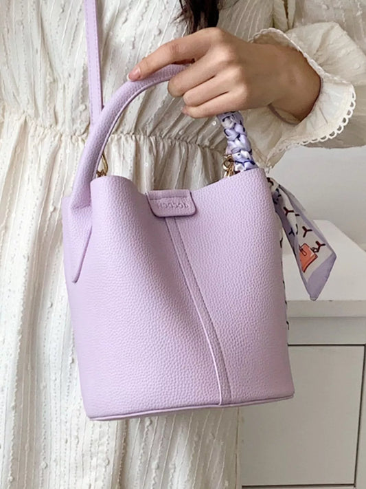 Bucket Crossbody Bag with Scarf Accent Purple One Size