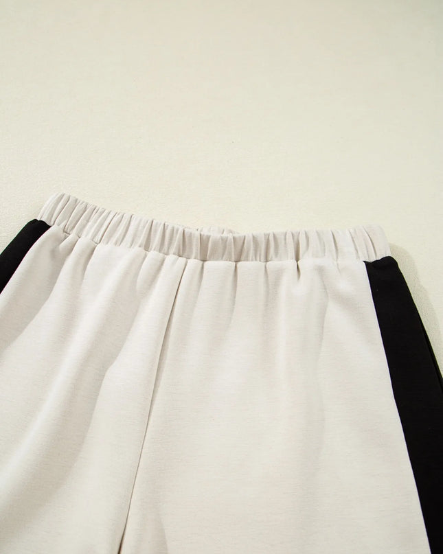 Color Block Half Zip Top and Shorts Two-Piece Set 