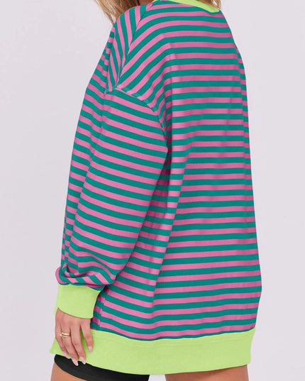 Notched Long Sleeve Oversized Sweatshirt