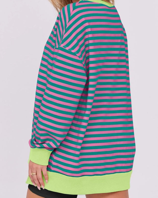 Notched Long Sleeve Oversized Sweatshirt
