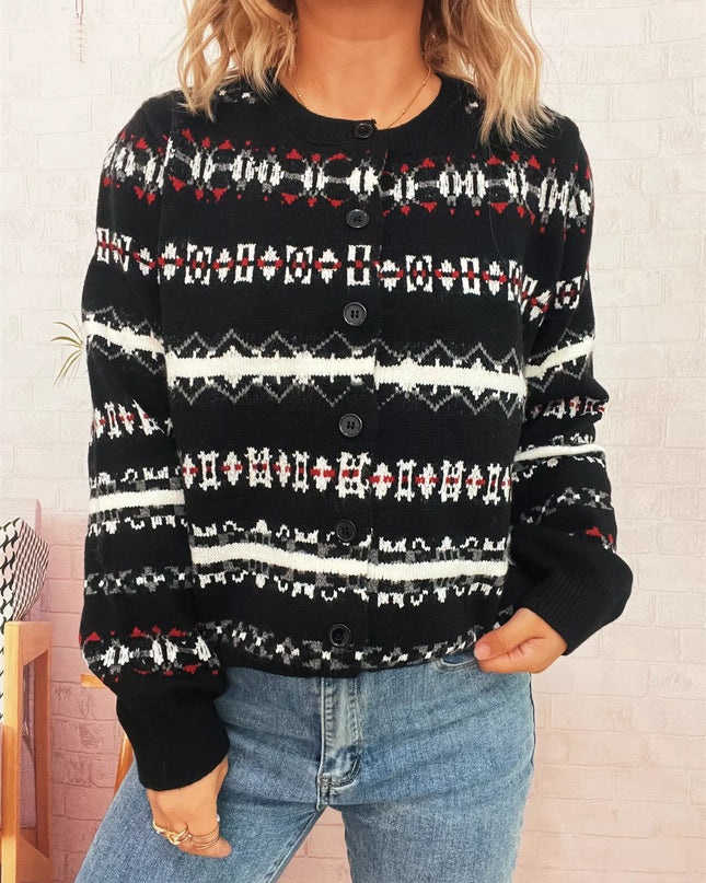 Vintage Pattern Button-Down Cardigan