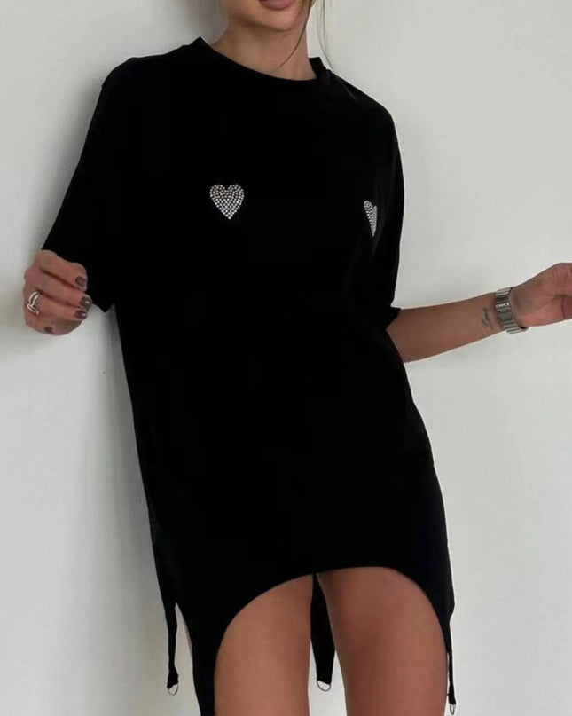 Rhinestone Heart Washed Oversized T-Shirt 