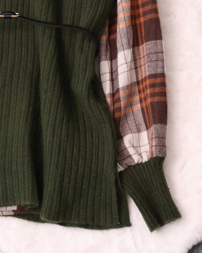 Plaid Long Sleeve Sweater Dress