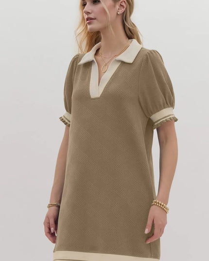 Oh Frill Contrast Trim Johnny Collar Short Sleeve Mini Dress