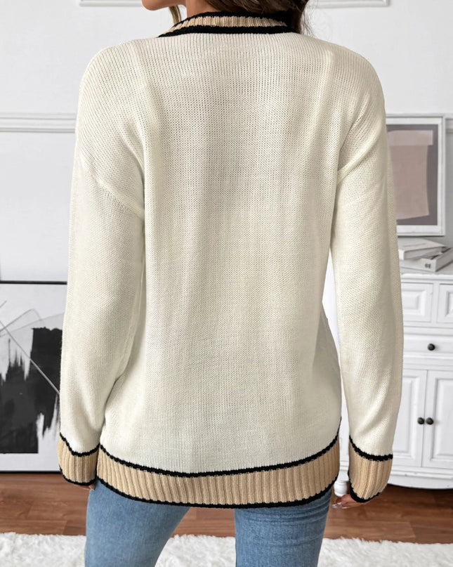 Contrast Trim Button Up Knit Cardigan