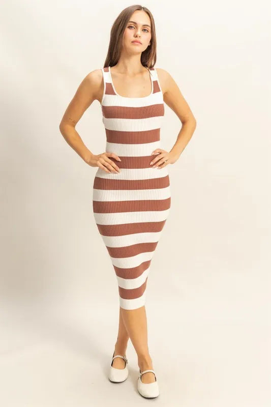HYFVE Striped Scoop Neck Wide Strap Knit Dress