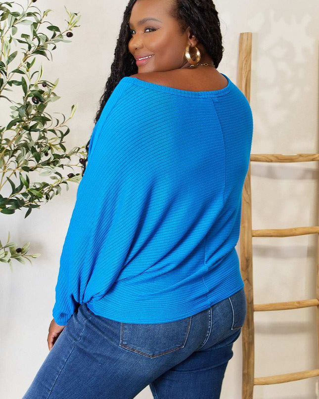 Zenana Full Size Round Neck Batwing Sleeve Blouse