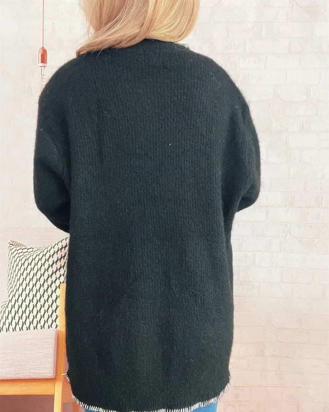Ribbed Button Detail Long Sleeve Sweater