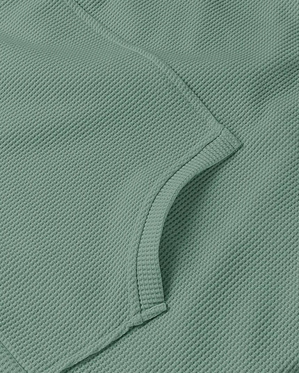 Slit Drawstring Waffle Knit Hoodie