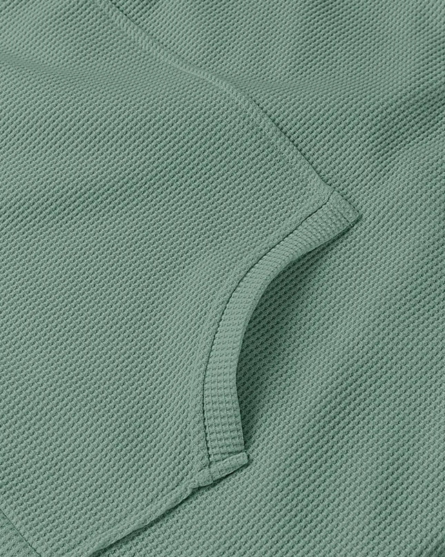 Slit Drawstring Waffle Knit Hoodie