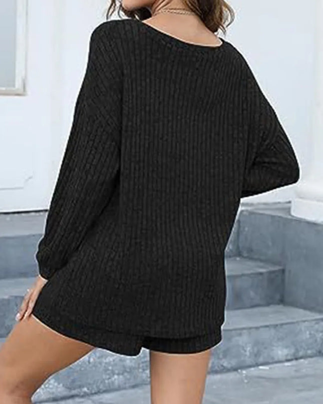 Round Neck Dropped Shoulder Top and Shorts Set