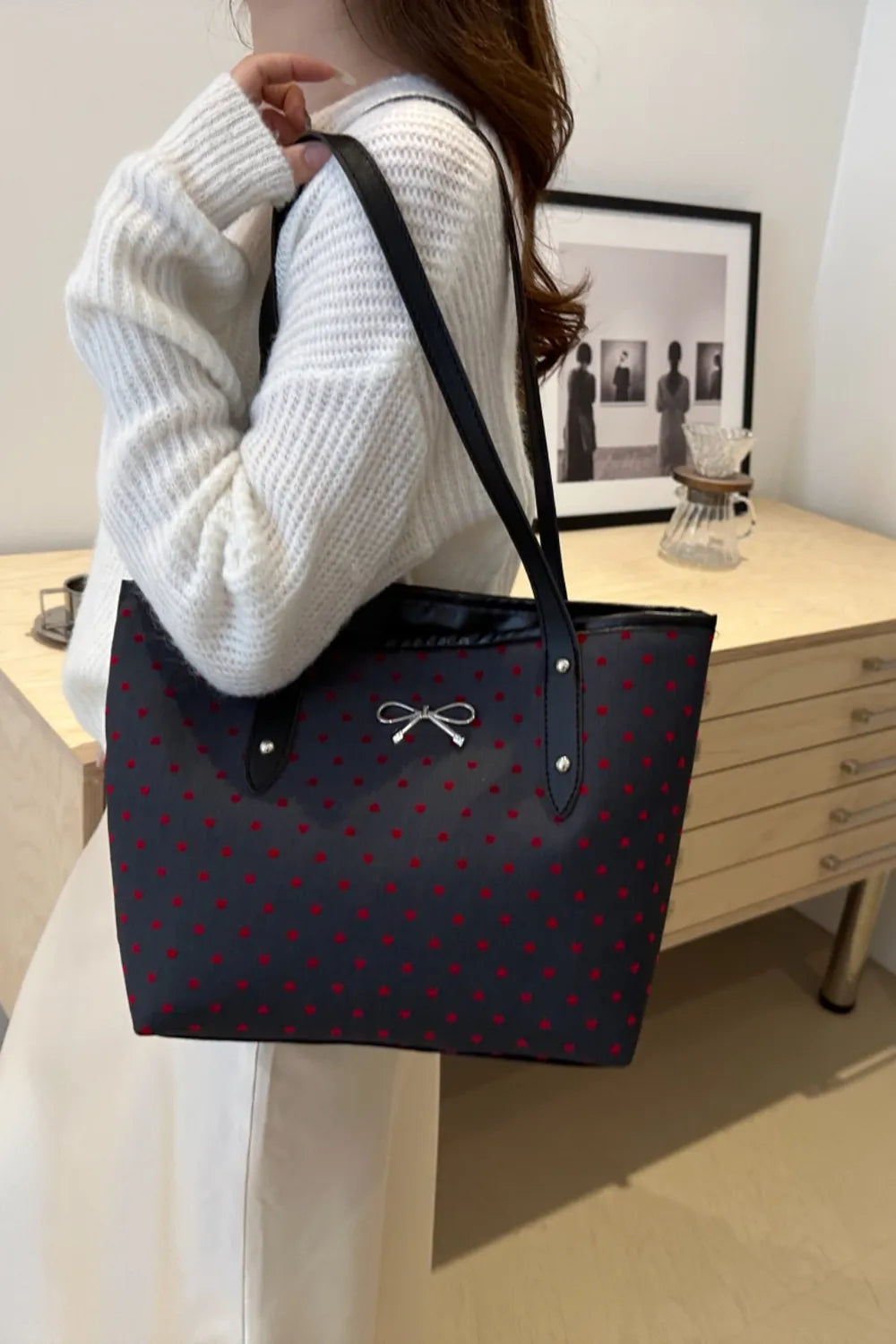 Bow Trim Polyester Tote Bag 