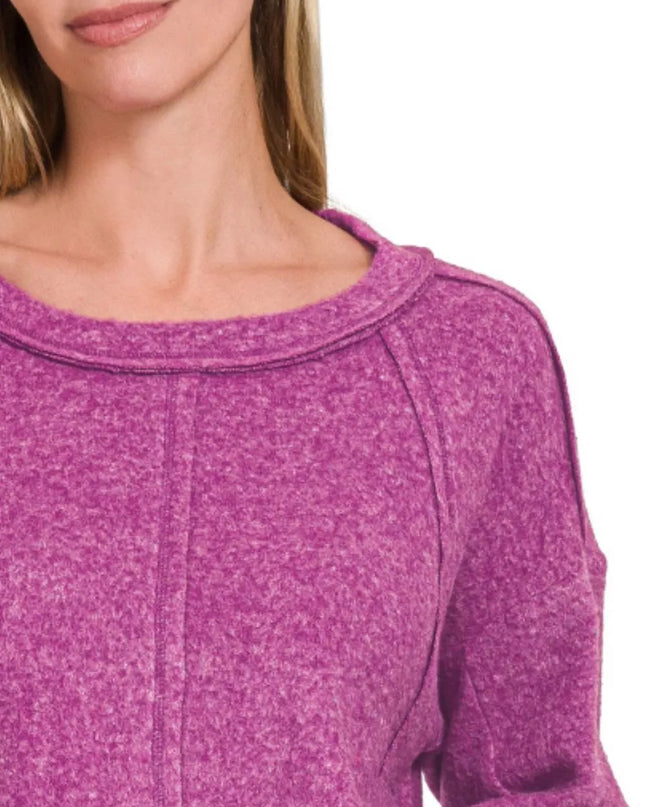 Zenana Brushed Hacci Exposed Seam Hi Low Sweater