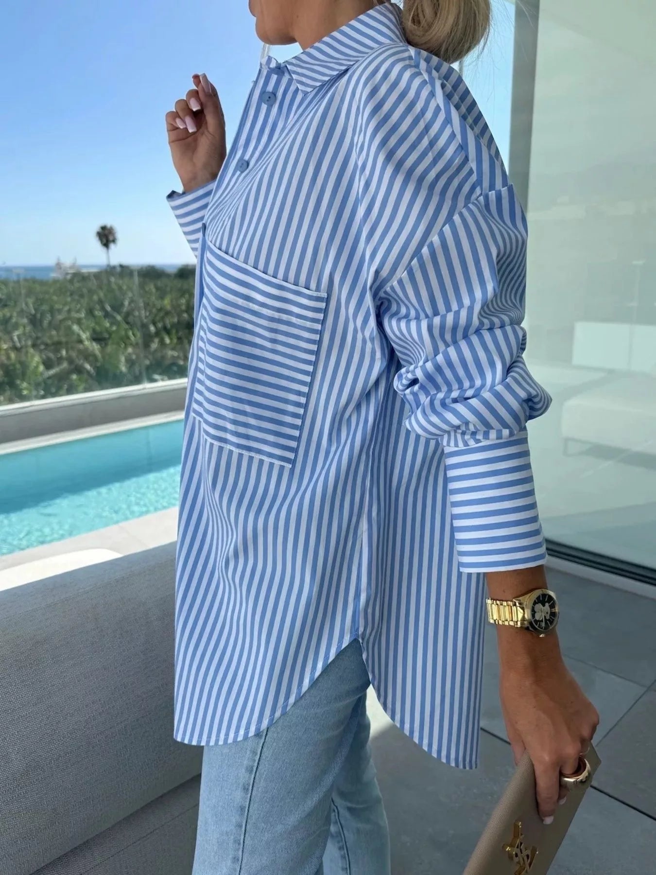 Striped Oversized Button-Down Shirt