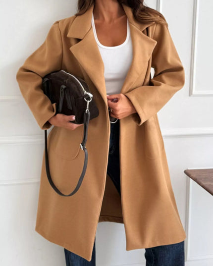 Long-Sleeve Single-Breasted Trench Coat Khaki