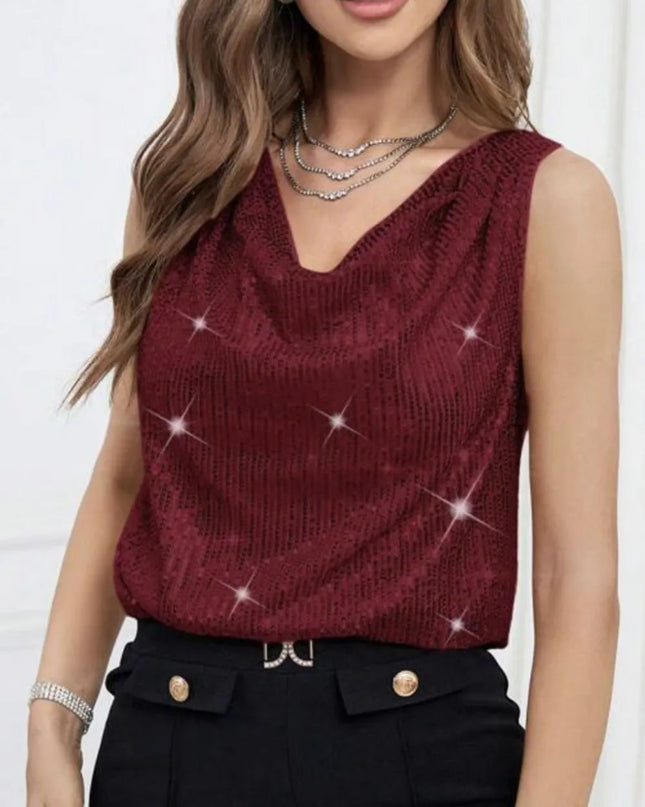 Sequin Cowl Neck Tank