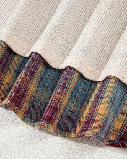 Waffle Stripe Plaid Patchwork Henley Knit Top