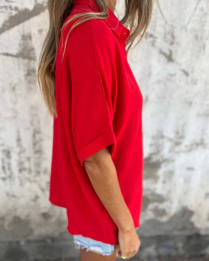 Full Size Collared Neck Half Sleeve Shirt Plus Size 