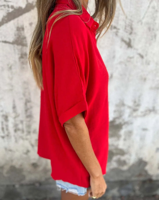 Full Size Collared Neck Half Sleeve Shirt Plus Size 