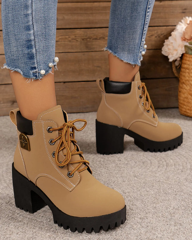 Lace Up Block Heel Boots
