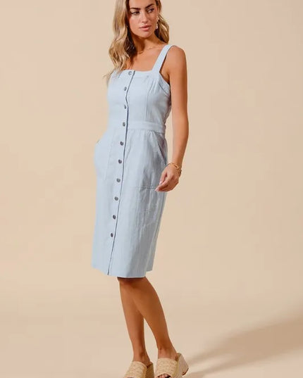 SO ME Button Down Pocket Front Pinafore Dress