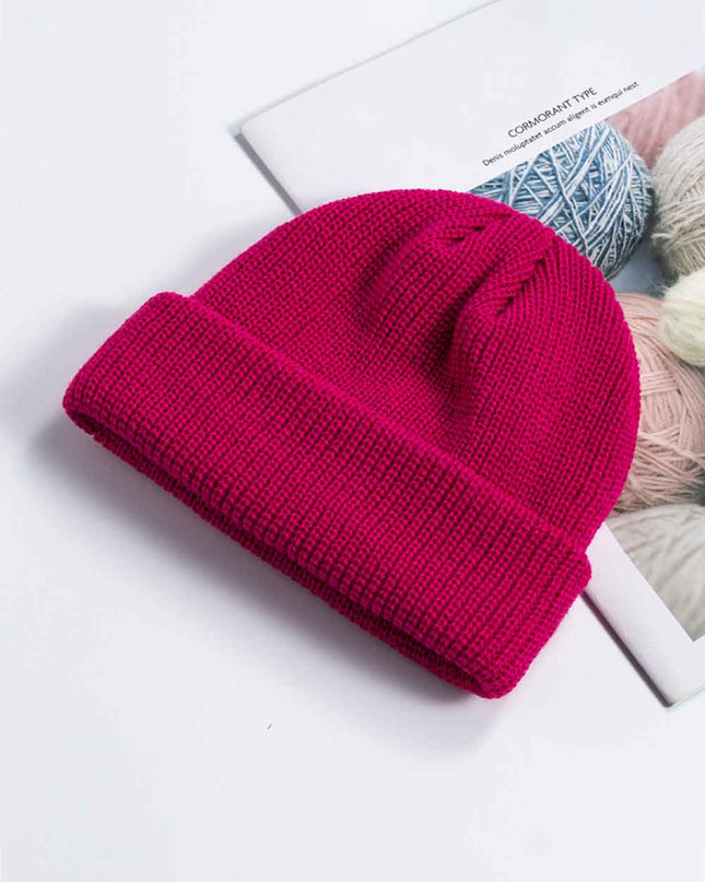 Cozy Rib-Knit Cuff Beanie Magenta One Size