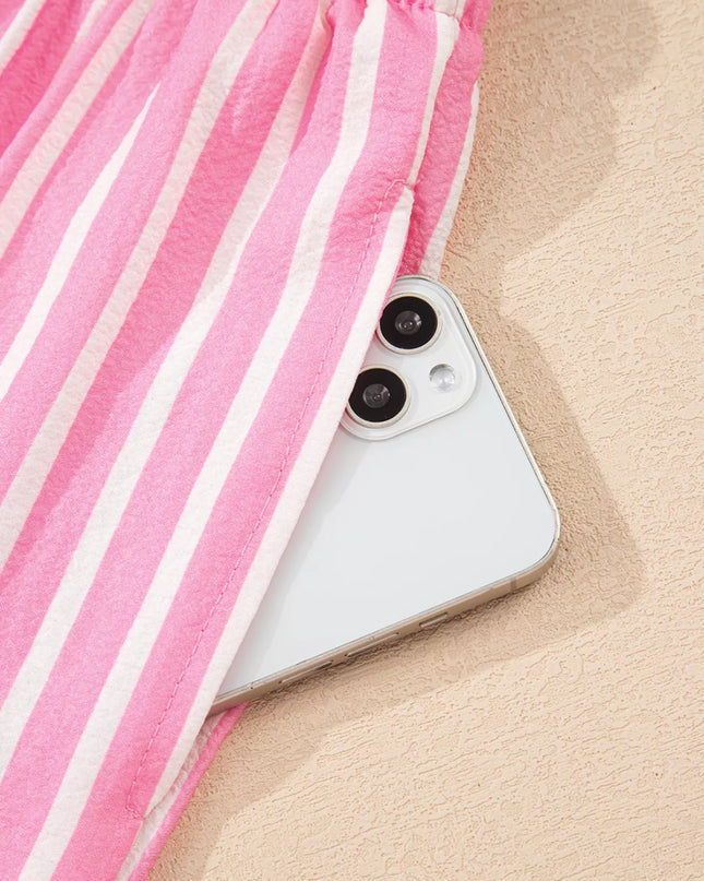 Stripe Buttoned Front Long Sleeve Top and Pants 2 Piece Sleepwear