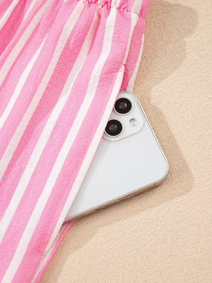 Stripe Buttoned Front Long Sleeve Top and Pants 2 Piece Sleepwear