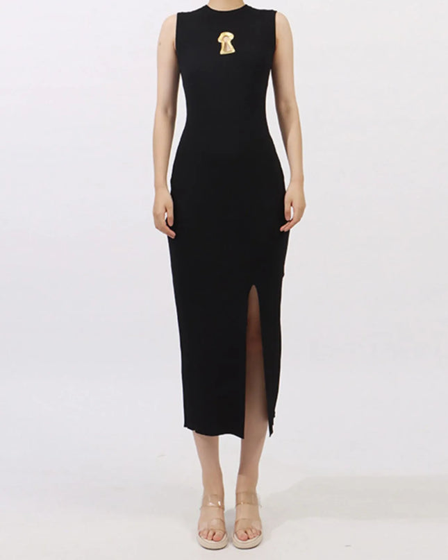 Slit Round Neck Sleeveless Dress