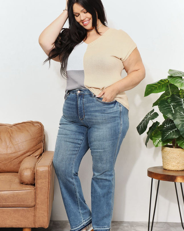 Color Block V-Neck Knit Top