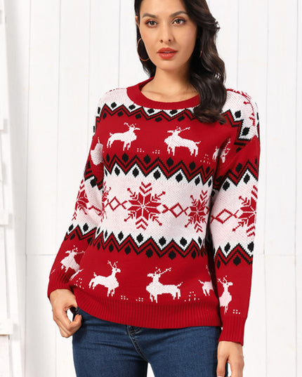 Reindeer Round Neck Sweater Deep Red