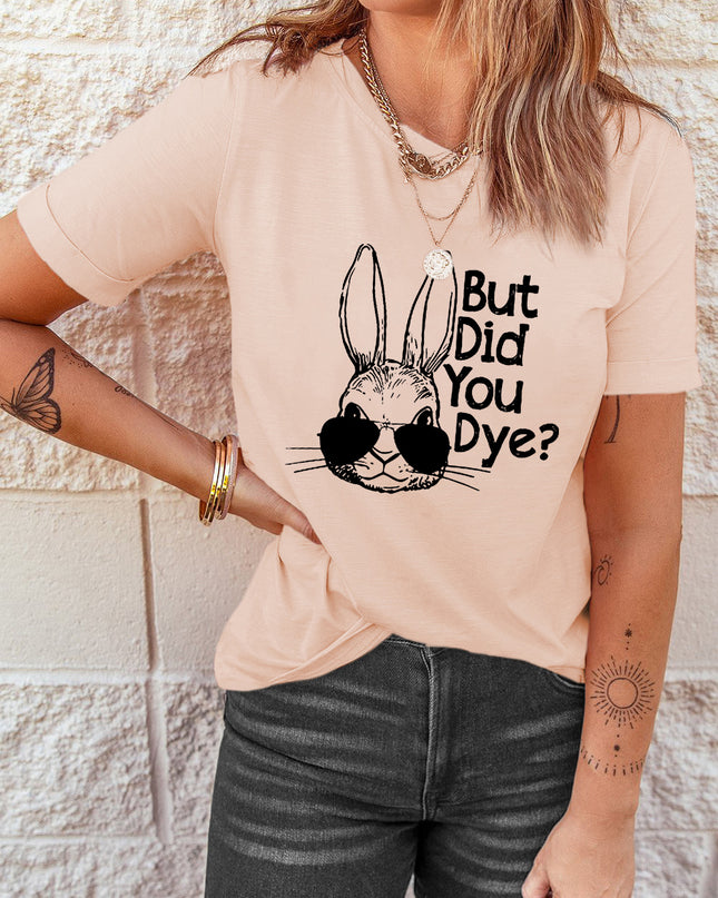 Rabbit Graphic Round Neck T-Shirt Dusty Pink