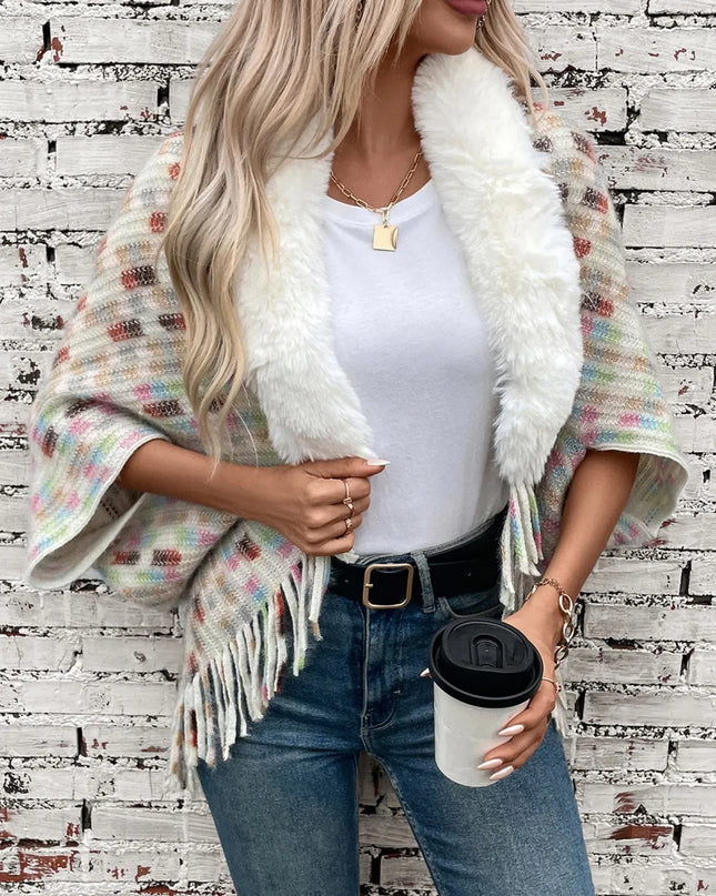 Fringe Fuzzy Open Front Poncho