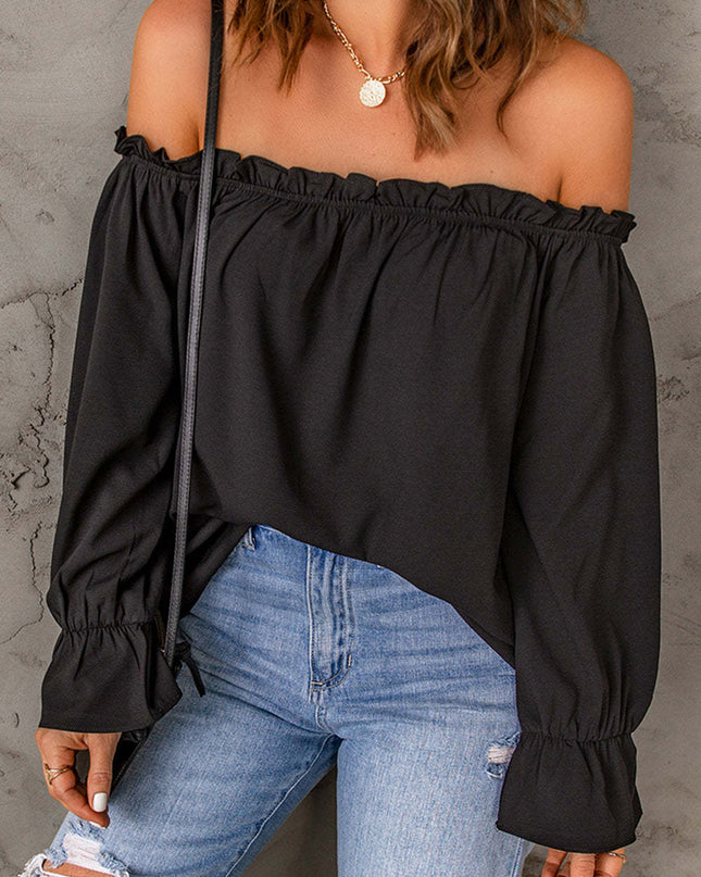 Off-Shoulder Flounce Sleeve Blouse 