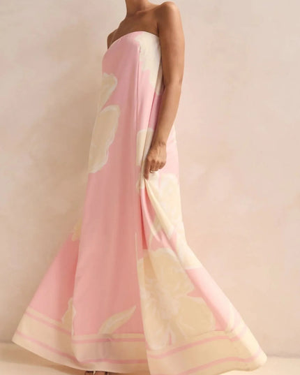 Smocked Printed Tube Maxi Dress