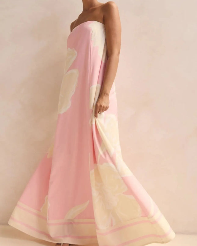 Smocked Printed Tube Maxi Dress