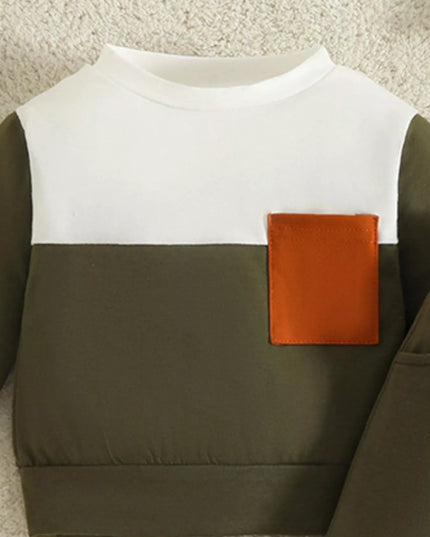 Children's Color Block Pocket Detail Top and Pants Outfit Set