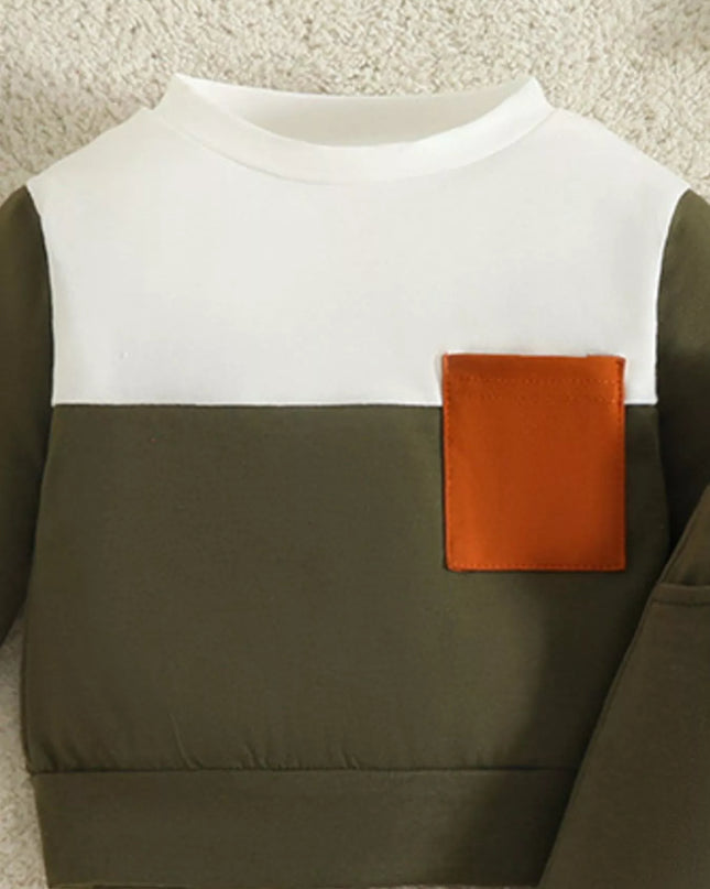 Children's Color Block Pocket Detail Top and Pants Outfit Set