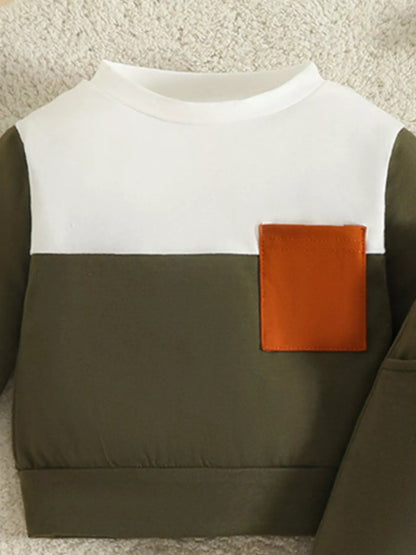 Children's Color Block Pocket Detail Top and Pants Outfit Set
