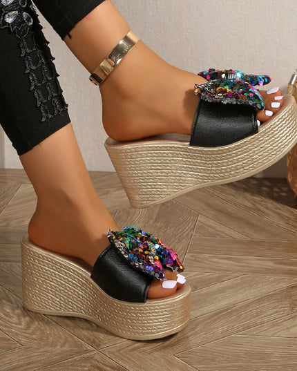 Sequin Open Toe Platform Sandals