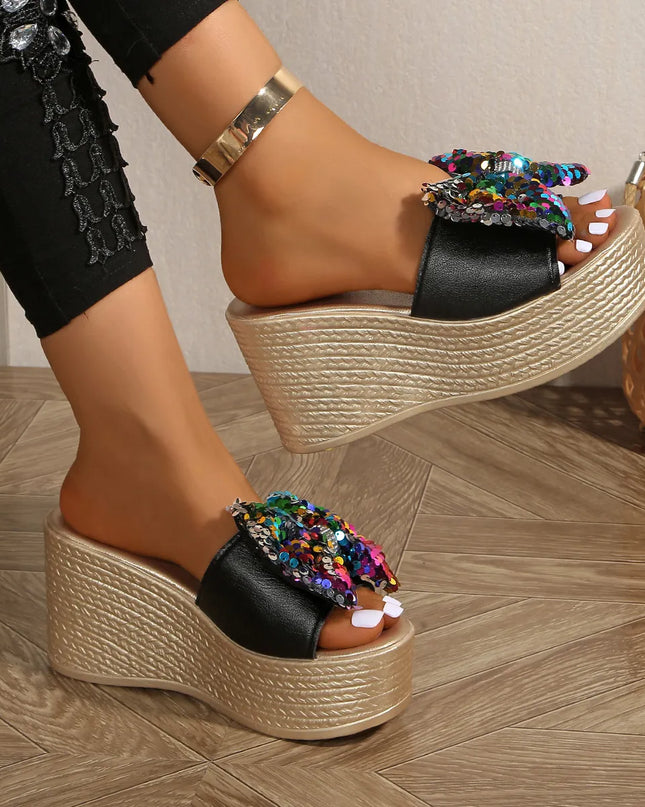 Sequin Open Toe Platform Sandals