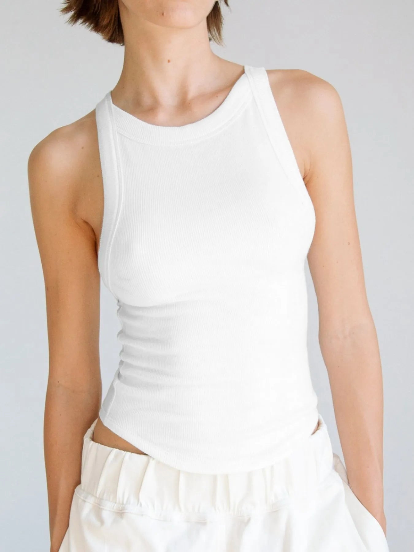 Asymmetrical Back Ribbed Crop Tank Top 