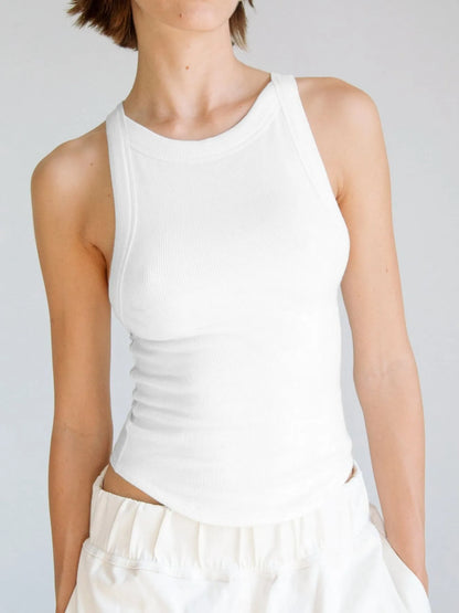 Asymmetrical Back Ribbed Crop Tank Top 