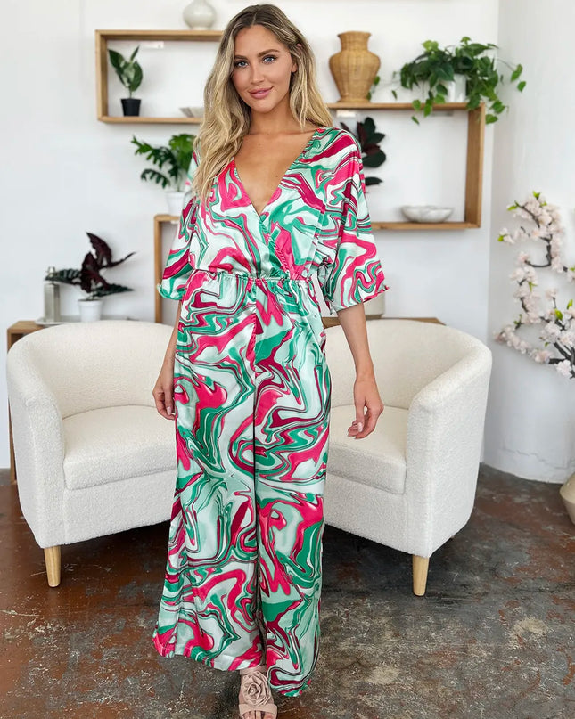 Double Take Full Size Half Sleeve Wide Leg Jumpsuit