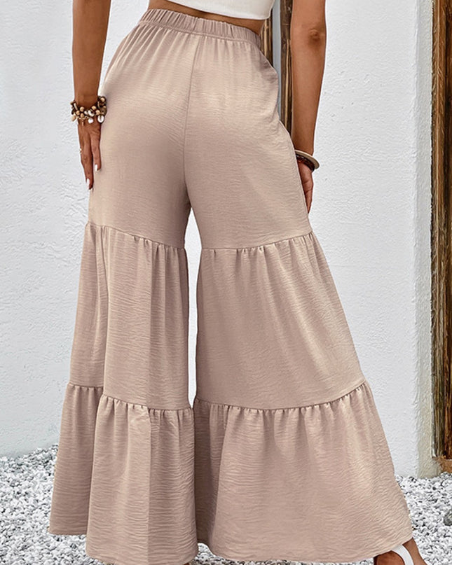 Perfee Drawstring Waist Tiered Flare Culottes