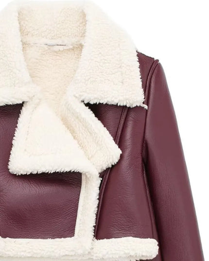 Collared Neck Long Sleeve Plush Cropped Jacket