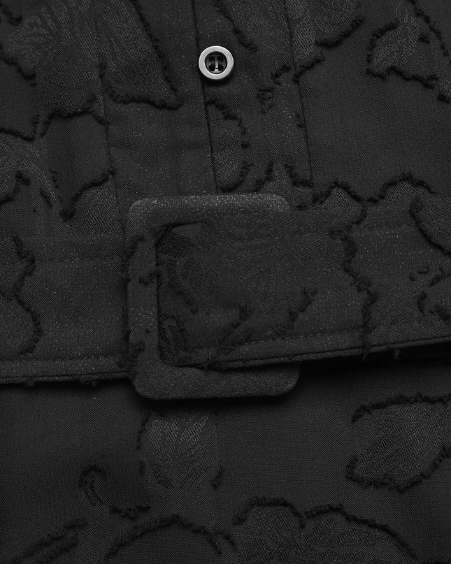 Button-Front Balloon Sleeve Mini Dress