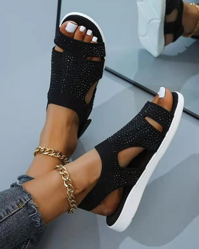 Rhinestone Embellished Cutout Sandals 