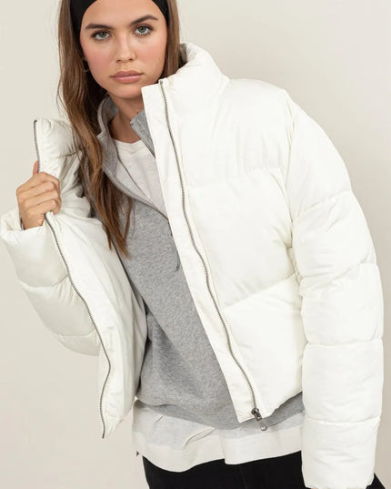 HYFVE Quilted Back Drawstring Puffer Jacket Cream